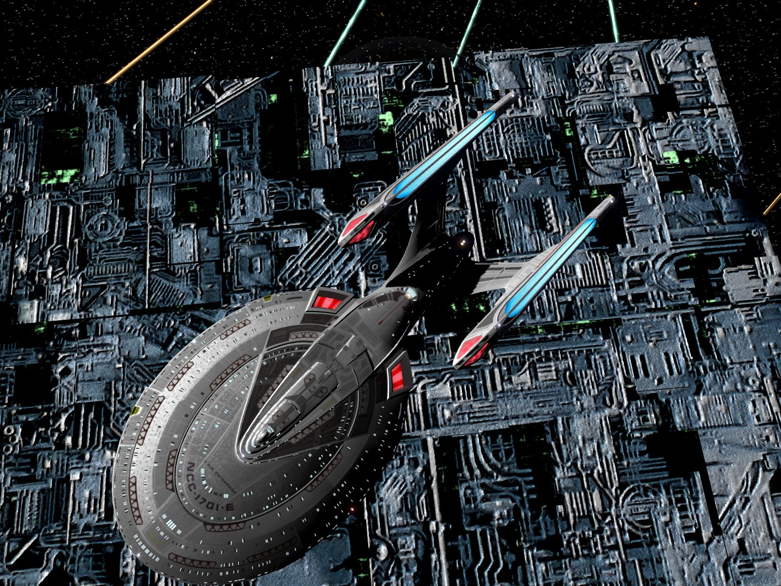 Enterprise-E against a Borg cube