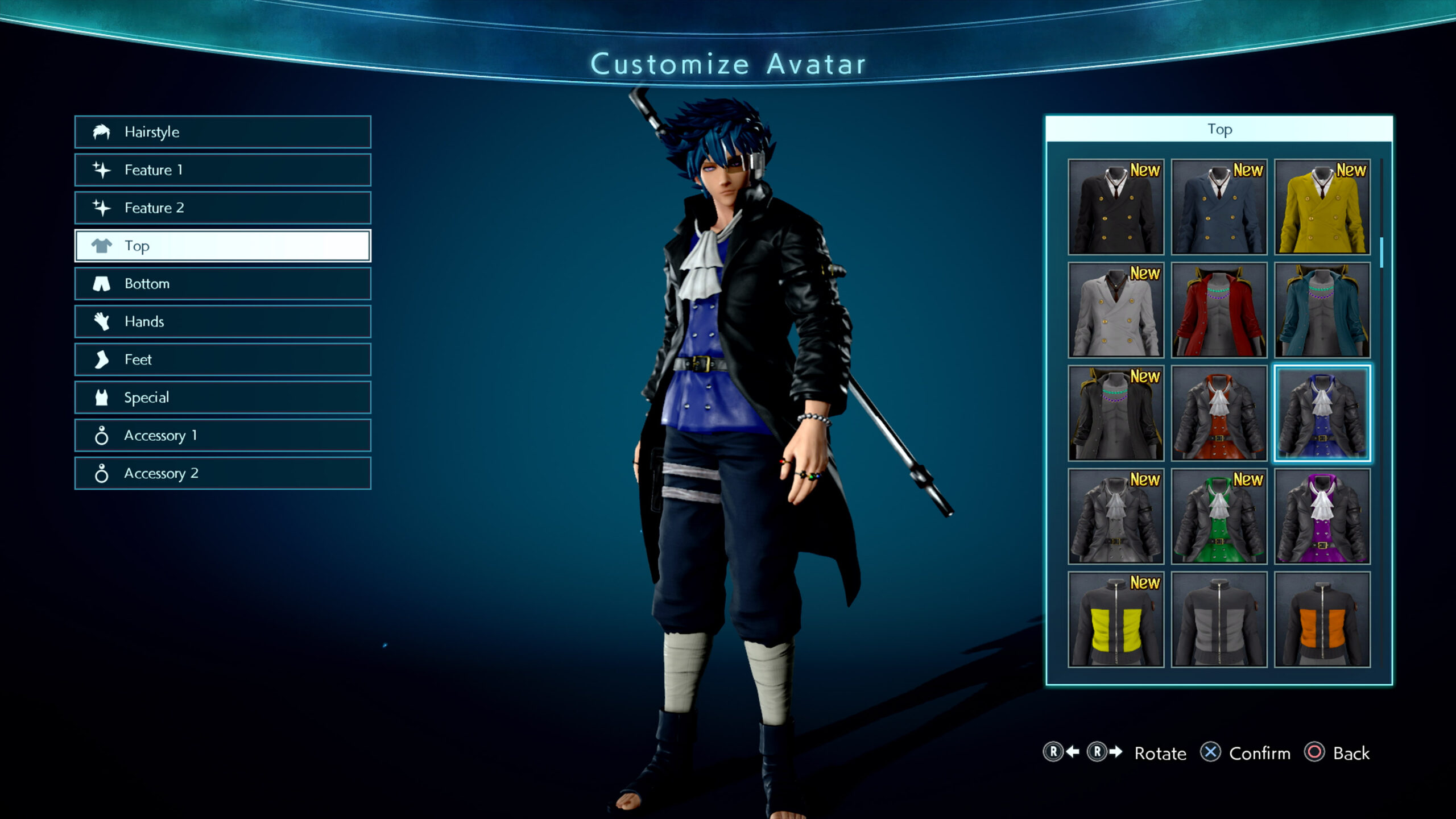 Character customization screen